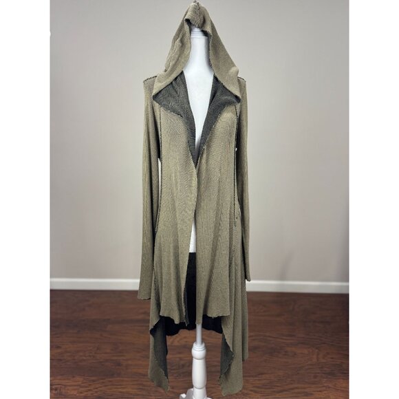 Cut Loose M Green Hooded Cardigan Jacket Drape Front Boho Longline Asymmetrical - Picture 2 of 16
